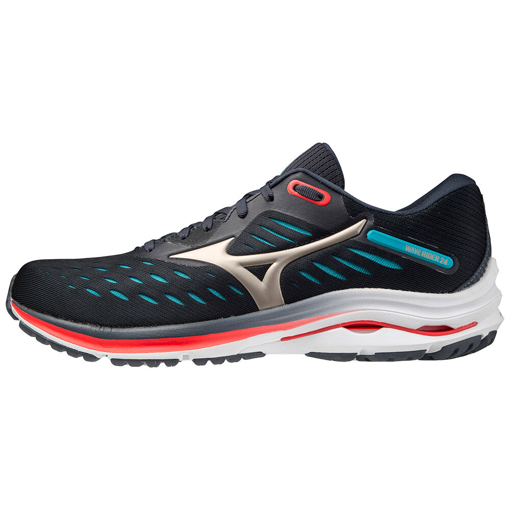 Mens Mizuno Wave Rider 24 Running Shoes Navy/Platinum/Blue Philippines (DQKSGN243)